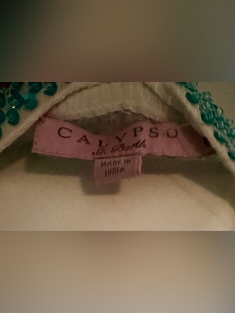 Calypso St. Barth 100% Silk White & Turquoise Sequined Beach Cover-Up Tunic - Picture 2 of 15